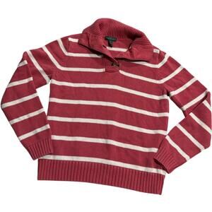 VTG Ralph Lauren Jeans Company Sweater Collared Striped Womens Large Coral White